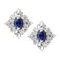 thumbnail image 1 of Prong Set Earrings with Simulated Oval Cut Sapphire Center and Pear Cut Diamonds by Diamond Essence set in Sterling Silver, 1 of 1