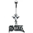 thumbnail image 1 of Prong Set Gem Navel Dangled with SOA Logo Belly Ring 14g, 1 of 1