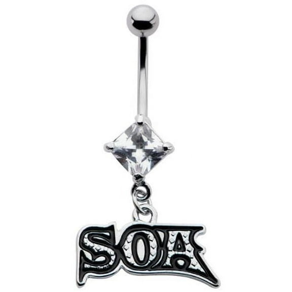 Prong Set Gem Navel Dangled with SOA Logo Belly Ring 14g