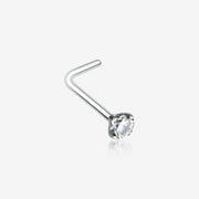 Prong Set Gem Top Steel L-Shaped Nose Ring