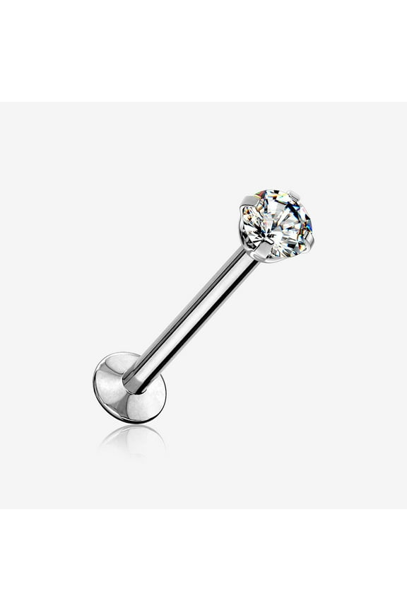 Prong Set Gem Top Threadless Push-In Steel Labret