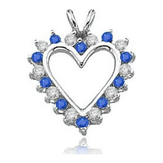 Prong Set Heart Shape Pendant with Simulated Round Brilliant and Sapphire Alternate Diamonds by Diamond Essence set in 14K Solid White Gold