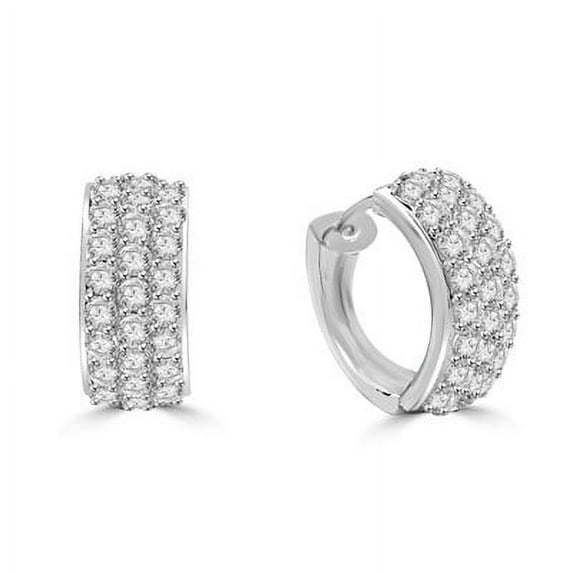 Prong Set Hoop Earrings with Simulated Round Brilliant Melee Diamonds by Diamond Essences set in 14K White Gold