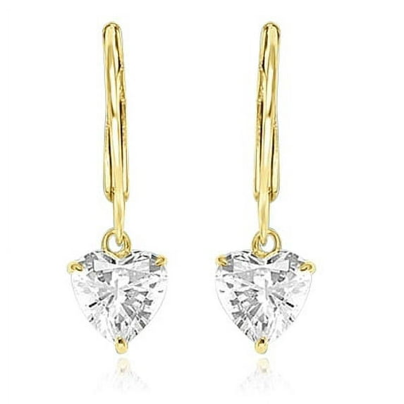 Prong Set Lever back Earring with Faux Heart Cut Brilliant Diamond by Diamond Essence set in Vermeil