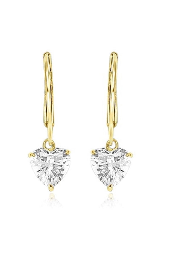 Prong Set Lever back Earring with Faux Heart Cut Brilliant Diamond by Diamond Essence set in Vermeil