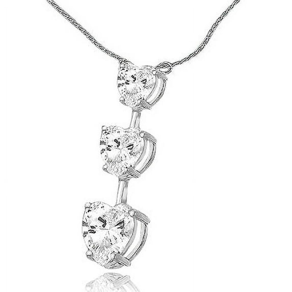 Prong Set Necklace with Simulated Three Graduating Heart Diamonds by Diamond Essence set in Sterling Silver