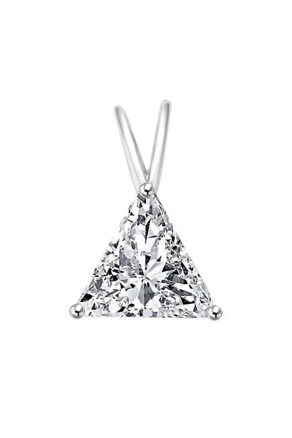 Prong Set Pendant with Lab-grown Triangle Cut Brilliant Diamond by Diamond Essence set in 14K Solid White Gold