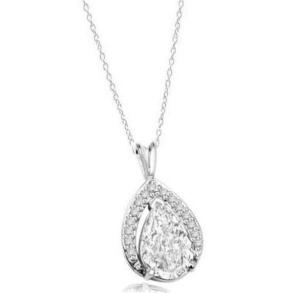 Prong Set Pendant with Lab-made Pear Cut Center and Melee Diamonds by Diamond Essence set in 14K Solid White Gold