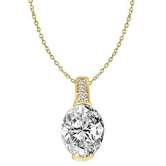 Prong Set Pendant with Simulated Oval Cut and Round Cut Melee Diamonds by Diamond Essence set in Vermeil