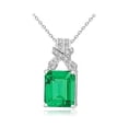 thumbnail image 1 of Prong Set Pendant with Synthetic Emerald Cut Emerald Center and Brilliant Melee Diamonds by Diamond Essence set in Sterling Silver, 1 of 1