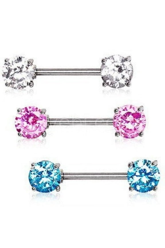 Prong Set Round CZ Nipple Bar Set