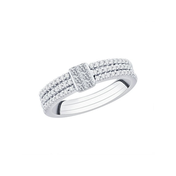 Prong Set Round and Princess Cut Diamond Engagement Ring in 14K White Gold (1/2 cttw, G-H, I2-I3)