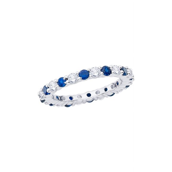 Prong Set Round and Sapphire Diamond Eternity Wedding Band in 14K White Gold (2 5/8 cttw, G-H, I2-I3)