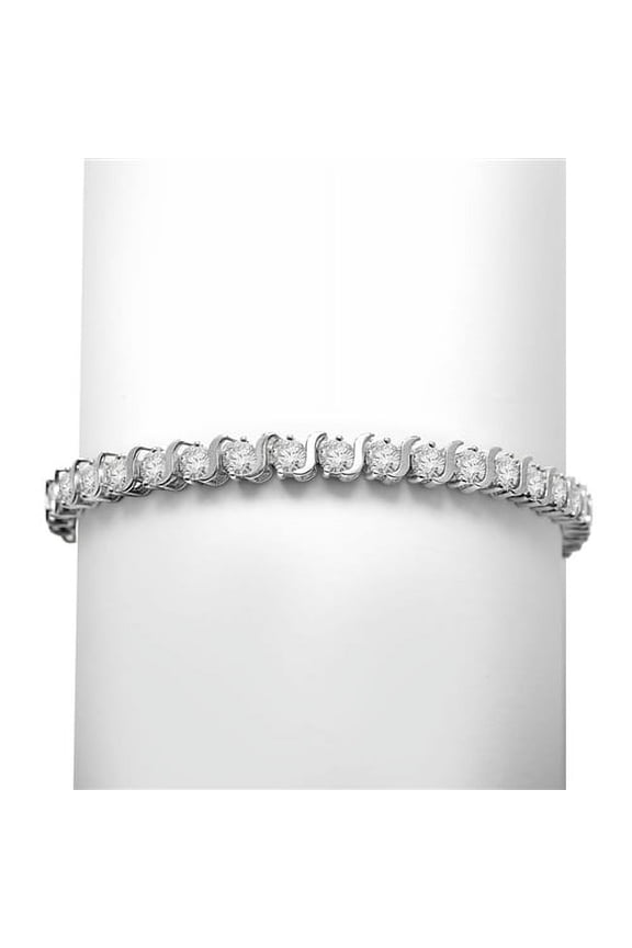 Prong Set 'S' Links Bracelet with Simulated Round Brilliant Diamonds by Diamond Essence set in 14K Solid White Gold