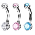 thumbnail image 1 of Prong Set Single CZ Belly Ring 14G (1.6MM) #84 (Pink), 1 of 2