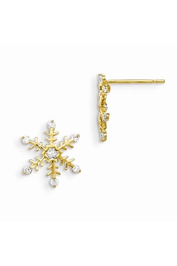 Prong Set Snowflake Earrings with Round Brilliant Melee Diamonds by Diamond Essence set in 14K Solid Yellow Gold