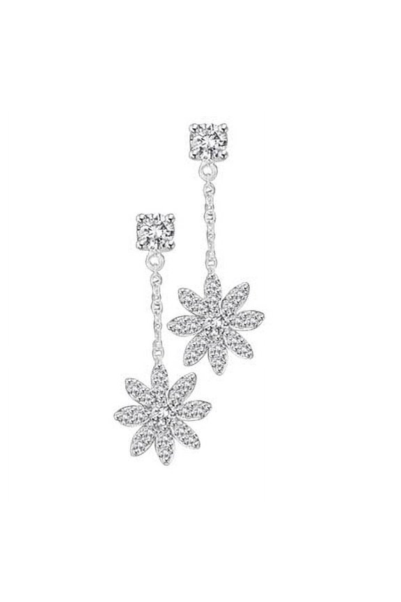 Prong Set Snowflake Earrings with Synthetic Round Brilliant Diamonds by Diamond Essence set in 14K White Gold
