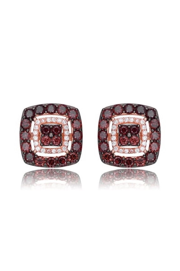 Prong Set Square Stud Earrings with Artificial Round Cut Chocolate Essence Diamonds by Diamond Essence set in Rose Plated Sterling Silver