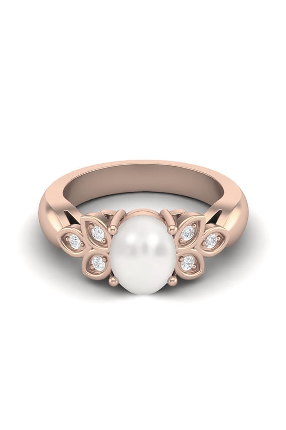 Prong-Setting 8x6MM Oval Shape Pearl 925 Sterling Silver Rose Vermeil Solitaire Women Valentines Day Gifts Ring