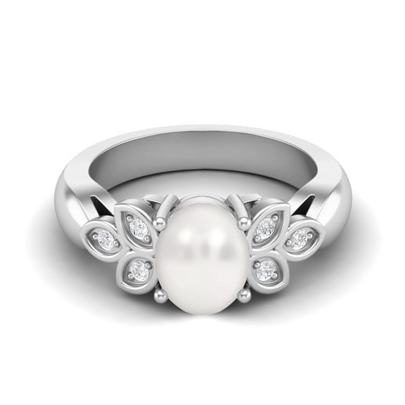 Prong-Setting 8x6MM Oval Shape Pearl Gemstone 925 Sterling Silver Solitaire Women Valentines Day Gifts Ring