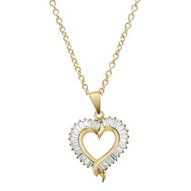Prong Style Channel Set Heart Pendant with Lab-grown Brilliant Baguettes by Diamond Essence set in Vermeil