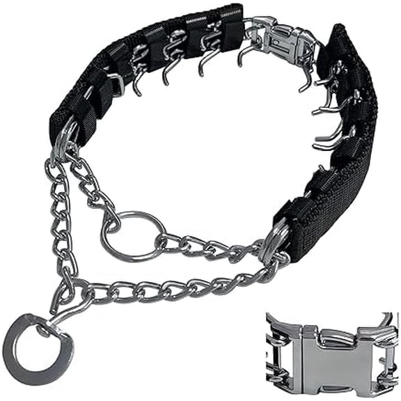 Prong Training Collar for Dogs, Adjustable Dog Pinch Collar with Quick Release Buckle, No Pull Collar for Small Medium Large Dogs, Extra Link and Caps Black,S (14-17" Neck, 2.25mm)
