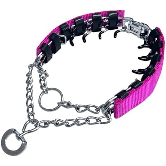 Prong Training Collar for Dogs, Adjustable Dog Pinch Collar with Quick Release Buckle, No Pull Collar for Small Medium Large Dogs, Extra Link and Caps Pink,M/L(17-23" Neck, 3.2mm)