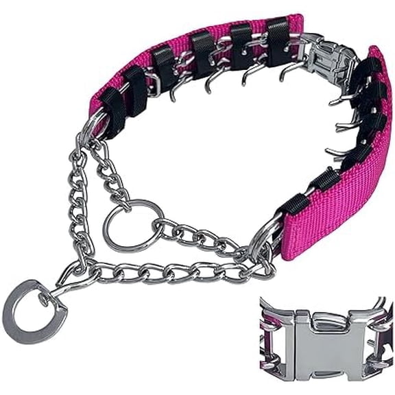 Prong Training Collar for Dogs, Adjustable Dog Pinch Collar with Quick Release Buckle, No Pull Collar for Small Medium Large Dogs, Extra Link and Caps Pink,XL(23-26" Neck, 4.0mm)
