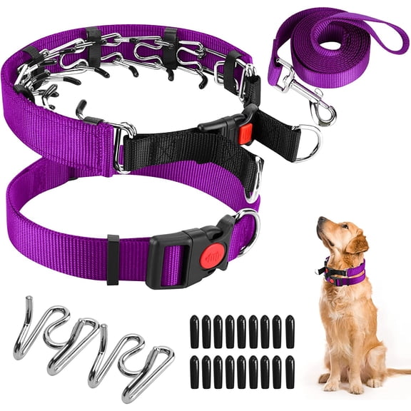 Prong Training Collar with Comfort Tips and Quick Release Snap Buckle - Dog Choke Pinch Nylon Cover Classic Leash for Small to Large Dogs