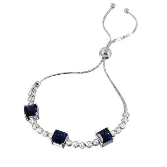 Prong and Bezel Set Bracelet with Princess Cut Sapphire and Round Brilliant Diamonds by Diamond Essence set in Sterling Silver