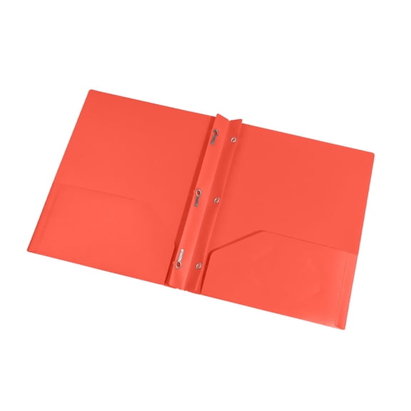 Pronged Pocket Folders with 3 Metal Fasteners, Durable Pocket Poly Folders with Business Card Slot for Letter Size Paper, Portable Plastic File Folder with 3 Prong Fasteners, 1Pc(Orange,11.5x9.5")