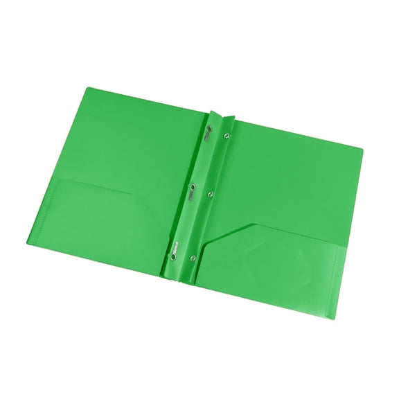Pronged Pocket Folders with 3 Metal Fasteners, Durable Pocket Poly Folders with Business Card Slot for Letter Size Paper, Portable Plastic File Folder with 3 Prong Fasteners, 1Pc(Green,11.5x9.5")