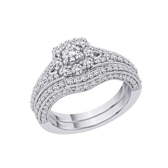Prongs Set Diamond Bridal Set in Sterling Silver (1 1/4 cttw, I-J, I1-I2) (Size-7.5)
