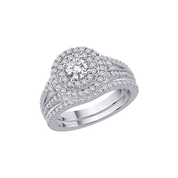 Prongs Set Diamond Double Halo Bridal Set in Sterling Silver (2/3 cttw, I-J, I1-I2) (Size-10)