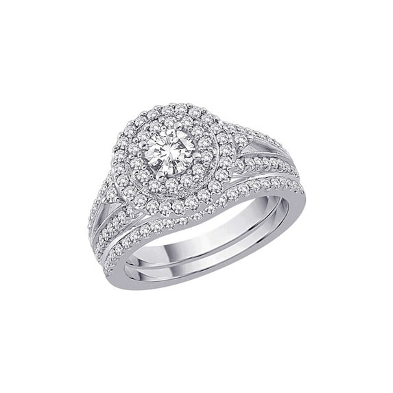 Prongs Set Diamond Double Halo Bridal Set in Sterling Silver (2/3 cttw, I-J, I1-I2) (Size-6)