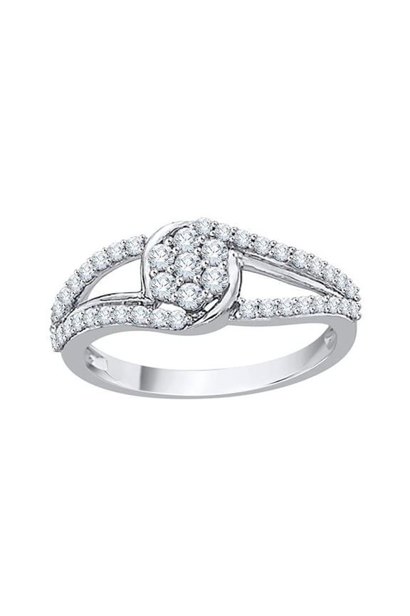 Prongs Set Diamond Engagement Ring in Sterling Silver (1/2 cttw, I-J, I1-I2) (Size-5)