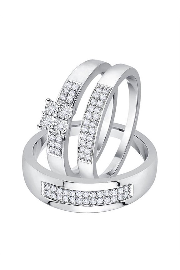 Prongs Set Diamond Men's and Women's Trio Engagement Set in 10K White Gold (1/3 cttw, G-H, I2-I3)