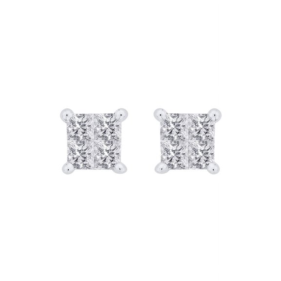 Prongs Set Princess Cut Diamond Stud Earrings in 10K White Gold (1 cttw, H-I, I2-I3)