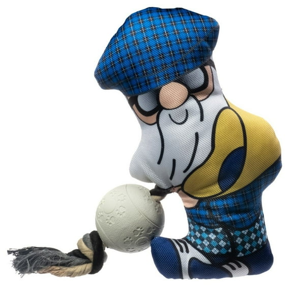 Pronk! Hitting the Links Golf Garden Gnome 10.5-Inch Durable Soft Plush Squeaky Rope Dog Toy