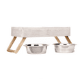 thumbnail image 1 of Pronk! Whitewash White Large 19 x 8 Inch Wood Adjustable Water & Pet Food Feeder, 1 of 6