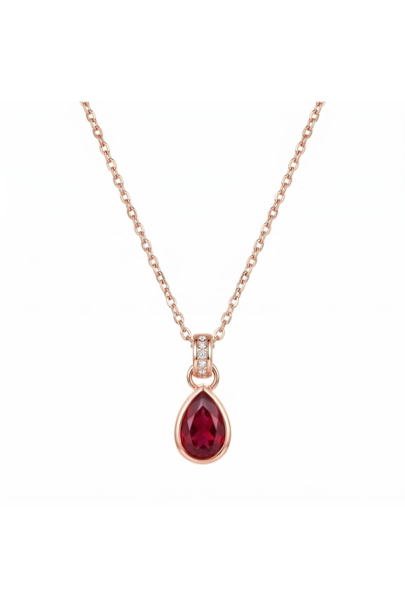 925 Sterling Silver Rose Gold Plated Droplet Faux Ruby Necklace, Chain Length 17 Inches, Suitable for Wedding Anniversaries, Dinners, Weddings, Suitable for Women's Daily Wear and Gifts