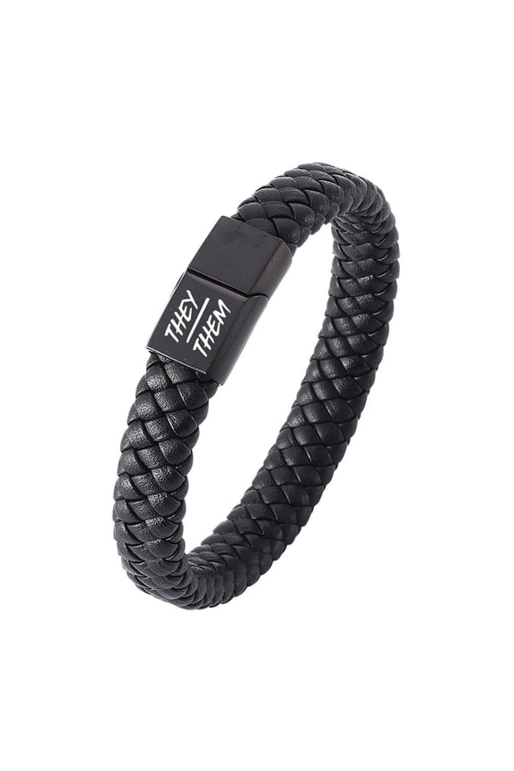 They Them Pronouns Jewelry - Transgender Genderfluid Nonbinary Gender Identity Magnetic Leather Bracelet - They/Them/Their NB Pride Pronouns Bangle for Male Female