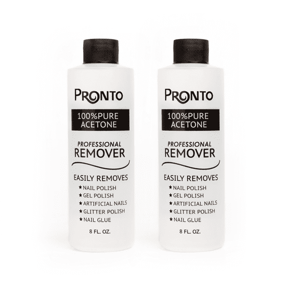 Pronto Liquid Acetone Nail Polish Remover for Nails | 100% Pure Acetone Nail Polish Remover & Gel Remover For Nails, Glue, Gel, Acrylic & Dip | 8 Fl oz (Pack of 2)