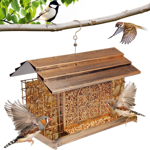 Proof Bird Feeder for Outdoors,  Bird Feeder , 3.8LB Large Capacity with Double Suet Cages, Rainproof Roof, Attracts Cardinals, Finches, Blue Jays, for Backyard & Garden