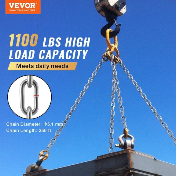 Proof Coil Chain,3/16"x250',1100 lbs Safe Working Load,Zinc Plated Proof Tested Coil Chain with Two Quick Links,Galvanized Carbon Steel Link Chain for Towing,Hanging,Camping,Pet Towing