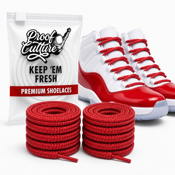 Proof Culture Jordan 11 Replacement Laces - Cherry Red, 45" Size Round Athletic Shoelaces