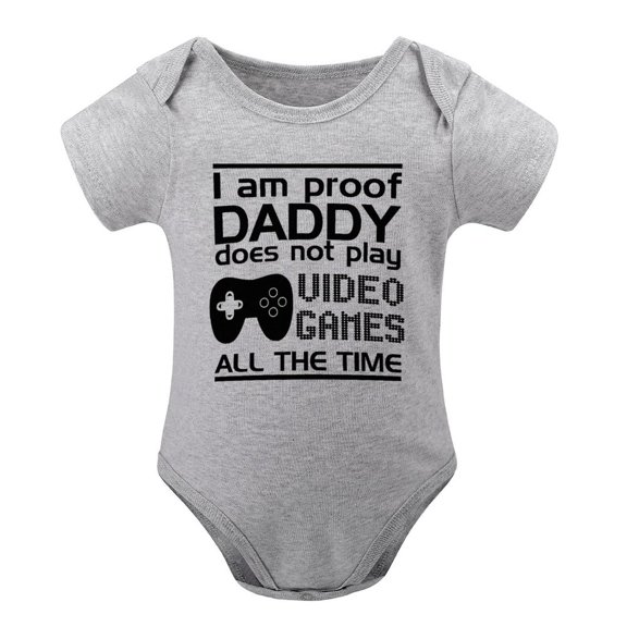 Proof Daddy Does Not Play Video Games All The Time - Baby Clothes - Funny Newborn Bodysuit Outfits for Boys Gray-style-1 3months