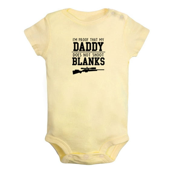 I'm Proof That My Daddy Doesn't Shoot Blanks Funny Rompers For Babies, Newborn Baby Unisex Bodysuits, Infant Jumpsuits, Toddler 0-24 Months Kids One-Piece Oufits (Yellow, 18-24 Months)