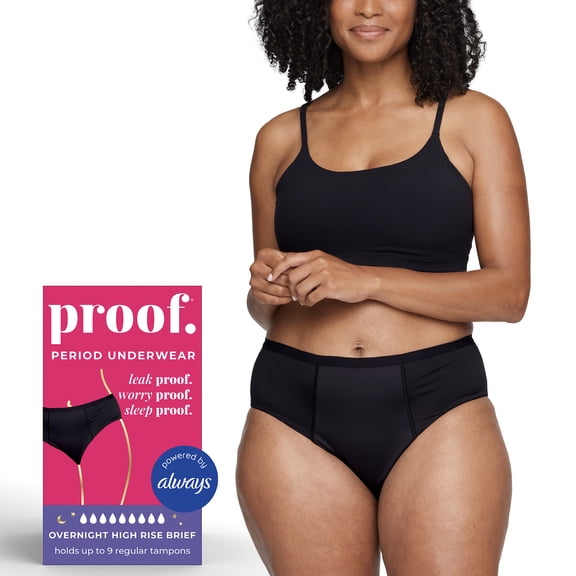 Proof Women's Overnight Absorbency, High Rise Period Underwear, Black, Choose Your Size