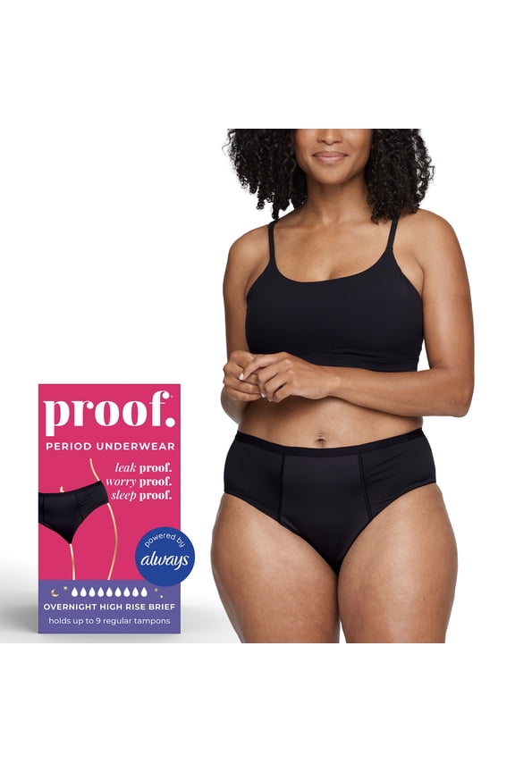 Women's Overnight Absorbency, High Rise Period Underwear, Black, Choose Your Size